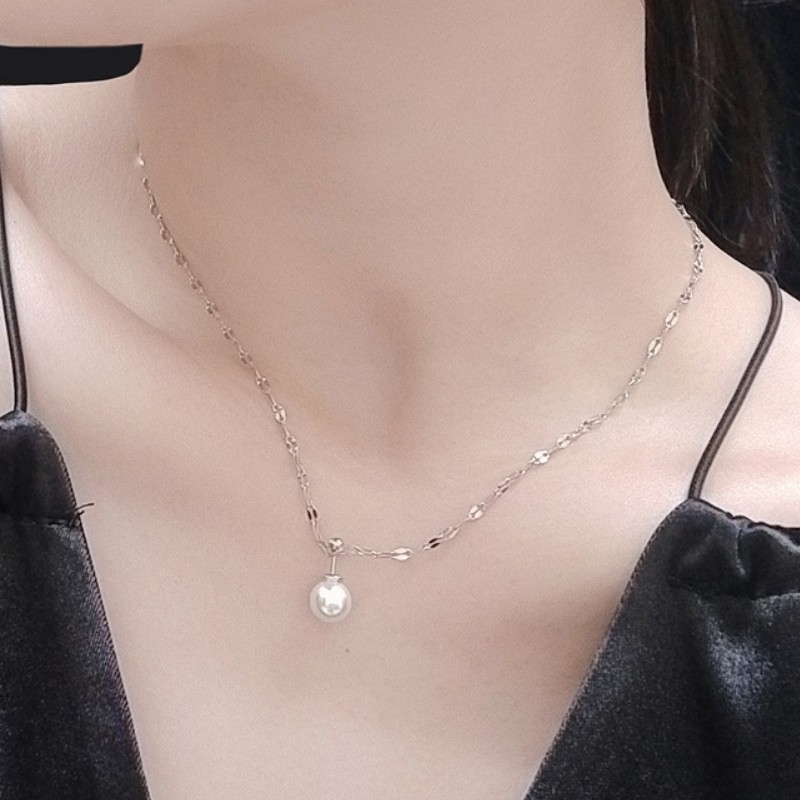 Dây Chuyền Dây Xoắn Mặt Ngọc Trai Titan Ko Đen TT 2893