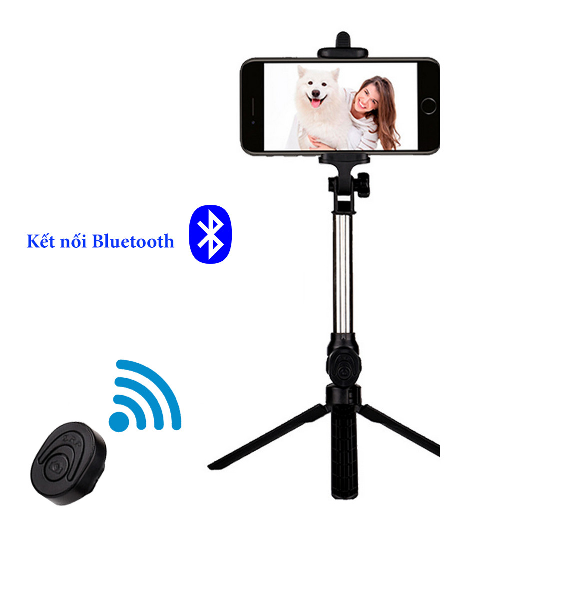 Gậy chụp hình tự sướng Selfie tripod bluetooth 28 kèm remote - Hàng Chính Hãng