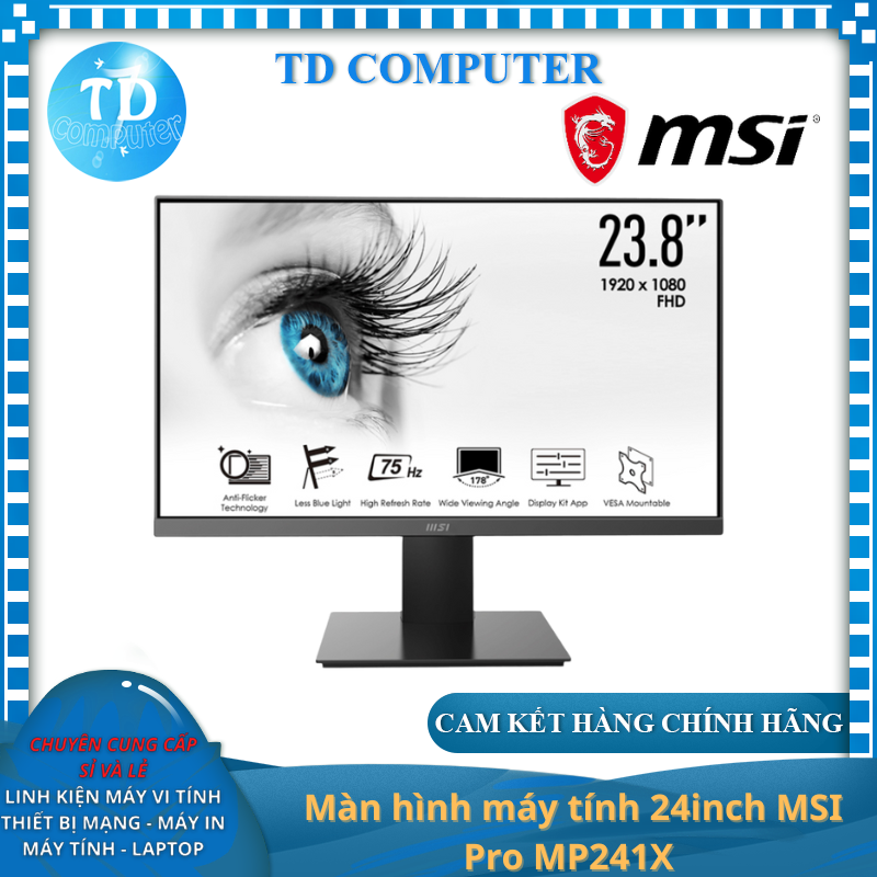 Màn hình máy tính 24inch MSI Pro MP241X (23.8&quot; VA FHD, 75Hz HDMI+VGA) - Hàng chính hãng