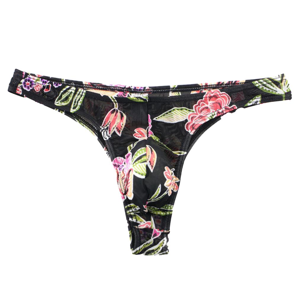 Men Low Rise Floral Comfy G-string Briefs Jockstrap Thongs Underwear