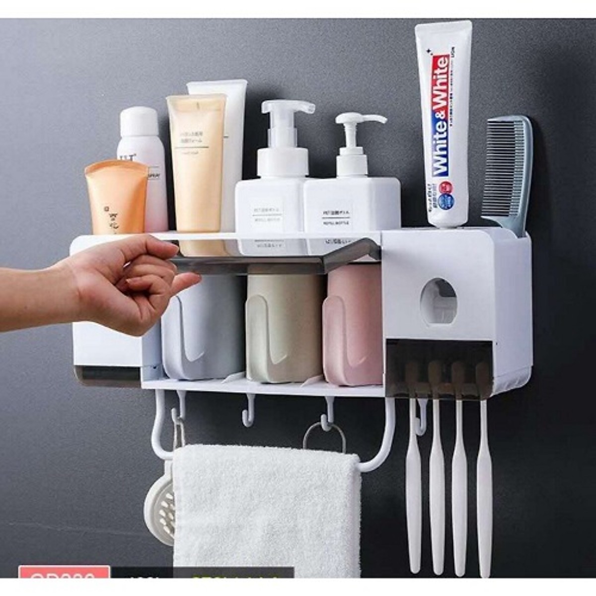 dụng cụ nhả kem đánh răng tích hợp làm kệ để đồ trong phòng tắm tặng kèm 3 ly