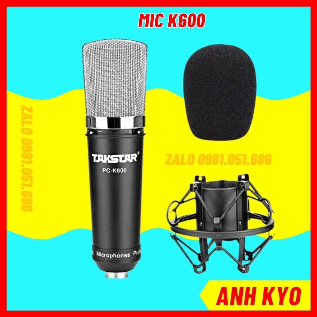 Mic thu âm PC K600, mic livestream K600 màu đen sơn chống rỉ kết hợp sound card mixer
