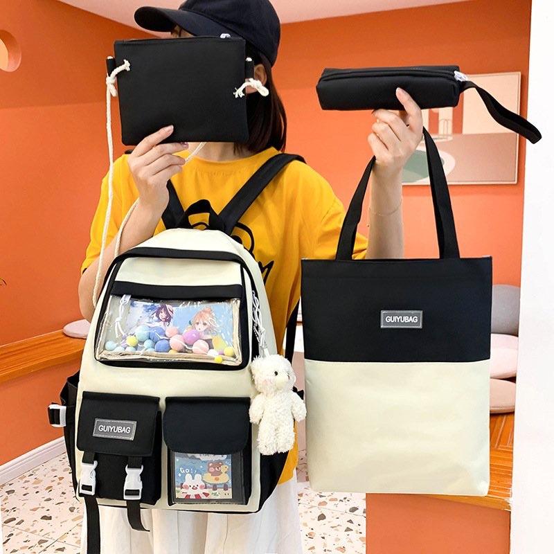 SET BALO 4 MÓN ĐI HỌC, BALO 4 MÓN THỜI TRANG NAM NỮ - GUIYUBAG MICA HỘP