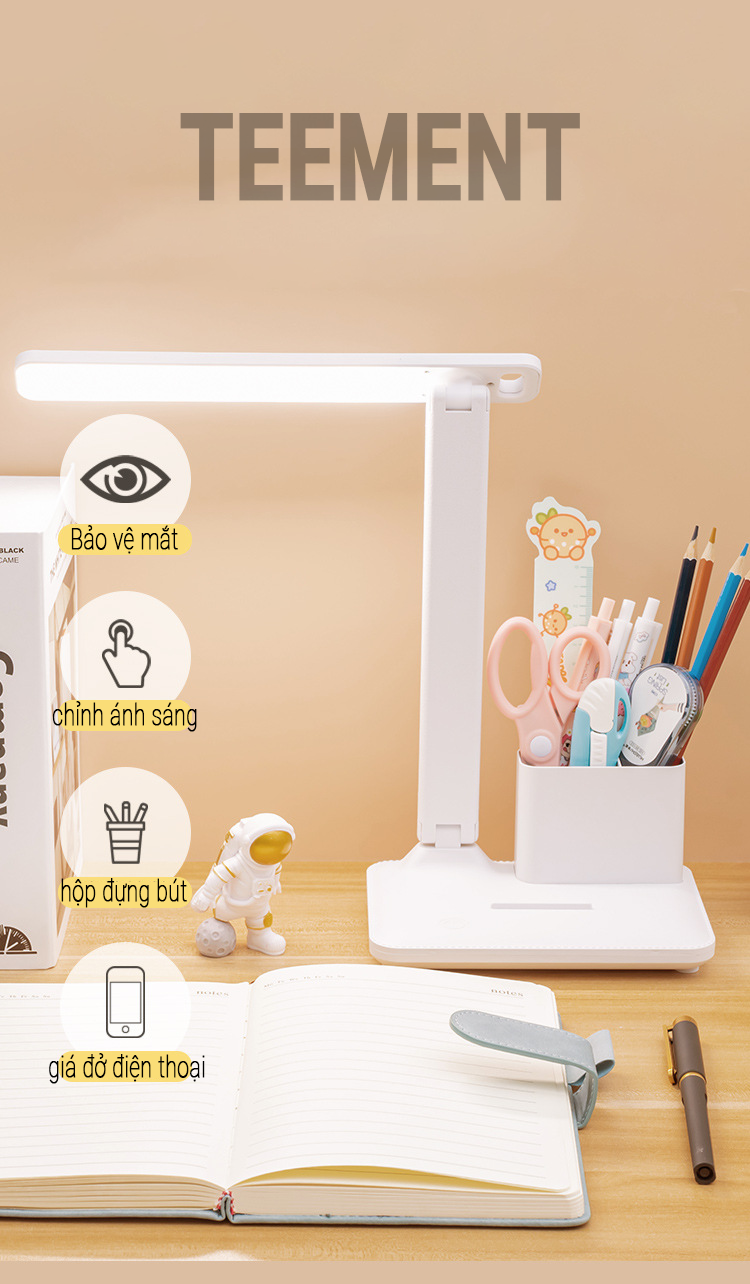 Đèn Bàn Học Đọc Sách Cao Cấp Teement Led Chống Cận 03 Chế Độ Ánh Sáng Vàng Bảo Vệ Mắt- Hàng Chính Hãng