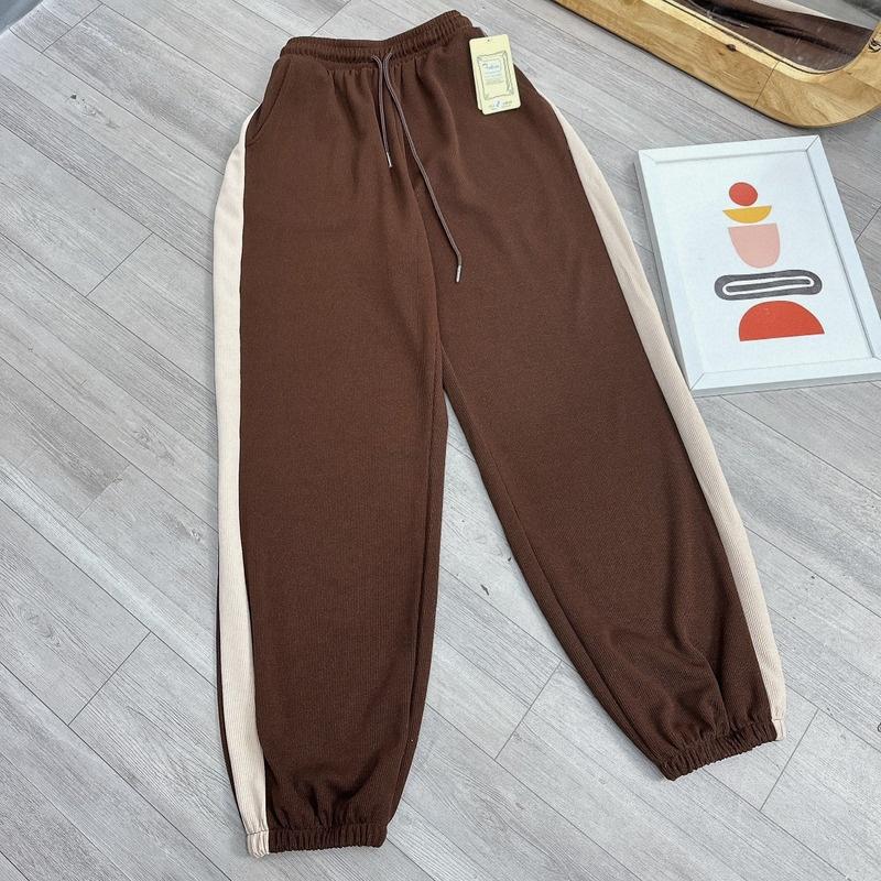 Quần jogger nữ bigsize nữ ống rộng bo gấu BIGSIZE CÔ NHỎ, Quần thể thao 58-95kg SSUON - Màu Nâu Socola
