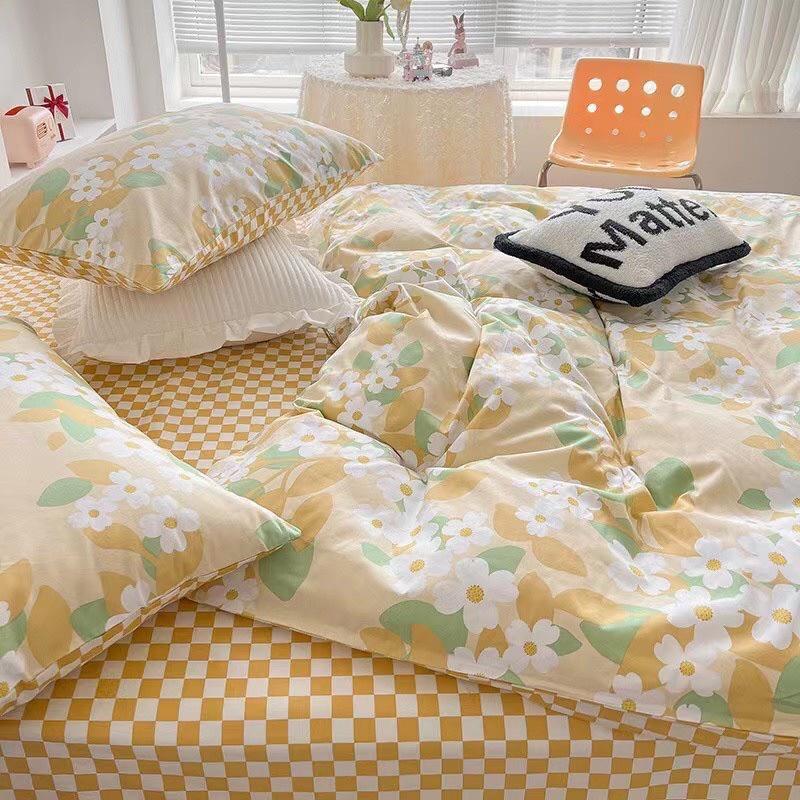 Set Cotton living 100% cotton Hàng Nhập Khẩu Cao Cấp 4 Món Hoa Nhí Vàng