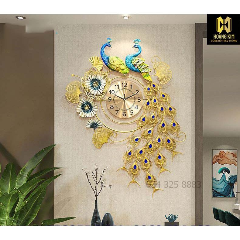 Đồng hồ treo tường Đồng hồ trang trí Decor Đôi chim Khổng Tước size 115x68cm