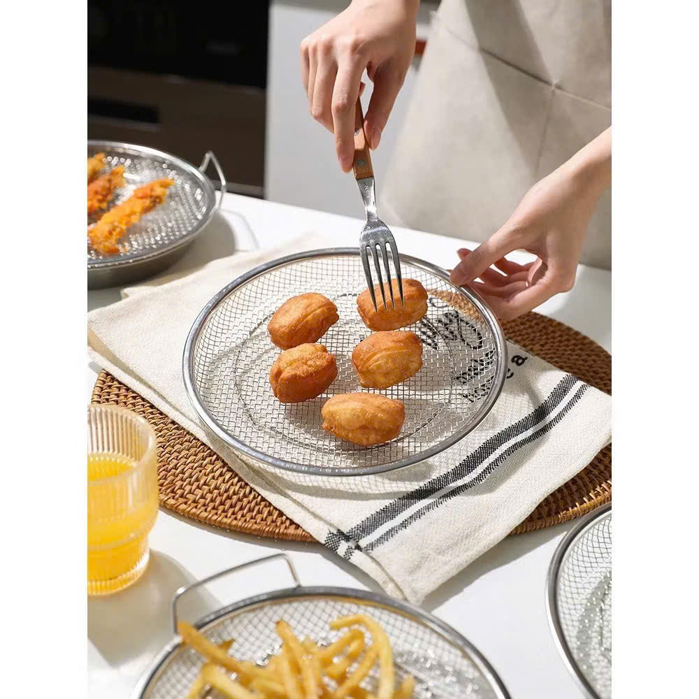 Set Khay Kèm Đĩa, Vỉ Lưới Lọc Dầu Chất Liệu INOX 304 Cao Cấp, Đựng Ráo Dầu Thức Ăn Chiên Rán Lọc Dầu 20cm - 25cm - HÀNG CHÍNH HÃNG MINIIN