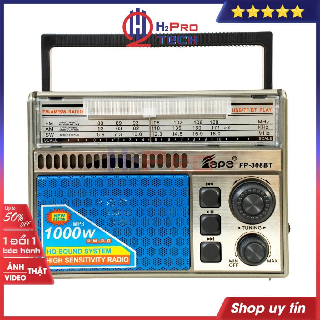 Đài Radio Fm-Am-Sw, Máy Nghe Nhạc Bluetooth Fepe Fp-308BT Cao Cấp Mp3-Usb-TF-Aux, Quà 50k Pin Sạc-H2Pro Tech