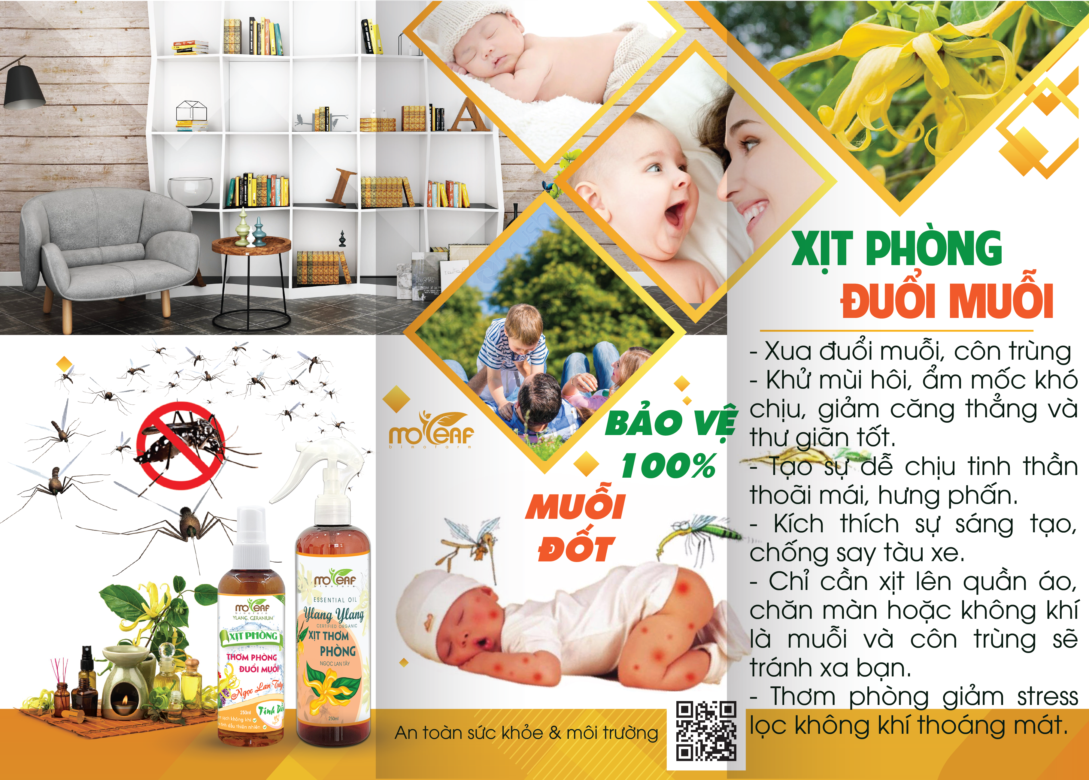 Xịt Thơm Phòng Moleaf Tinh Dầu Ngọc Lan Tây Thơm Mát Lọc Không Khí Đuổi Muỗi &amp; Côn trùng 250ml