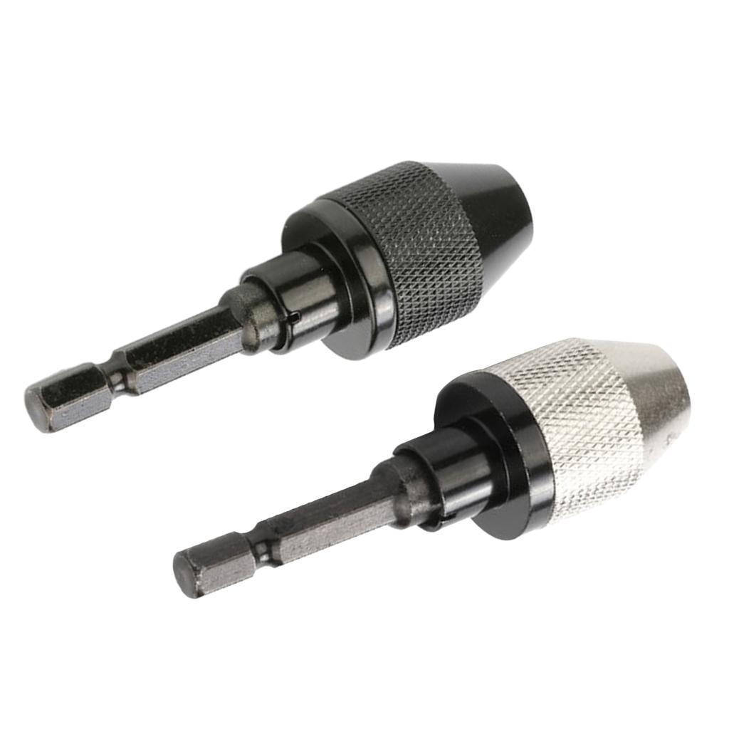 2Pcs 0.3-6.5mm Keyless Drill Chuck Converter 1/4'' Hex Shank Quick Change