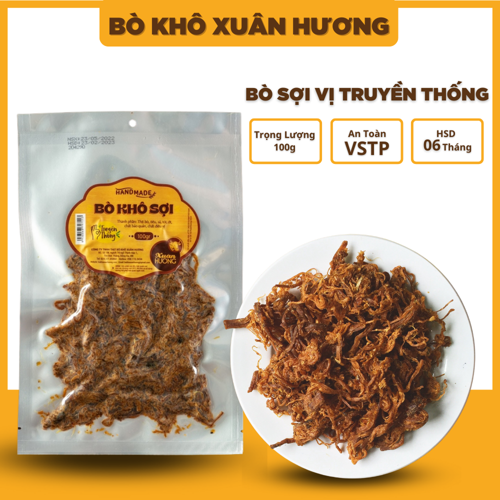 Khô bò khô sợi loại 1, thịt bò khô xé sợi vị truyền thống Xuân Hương siêu ngon 100g