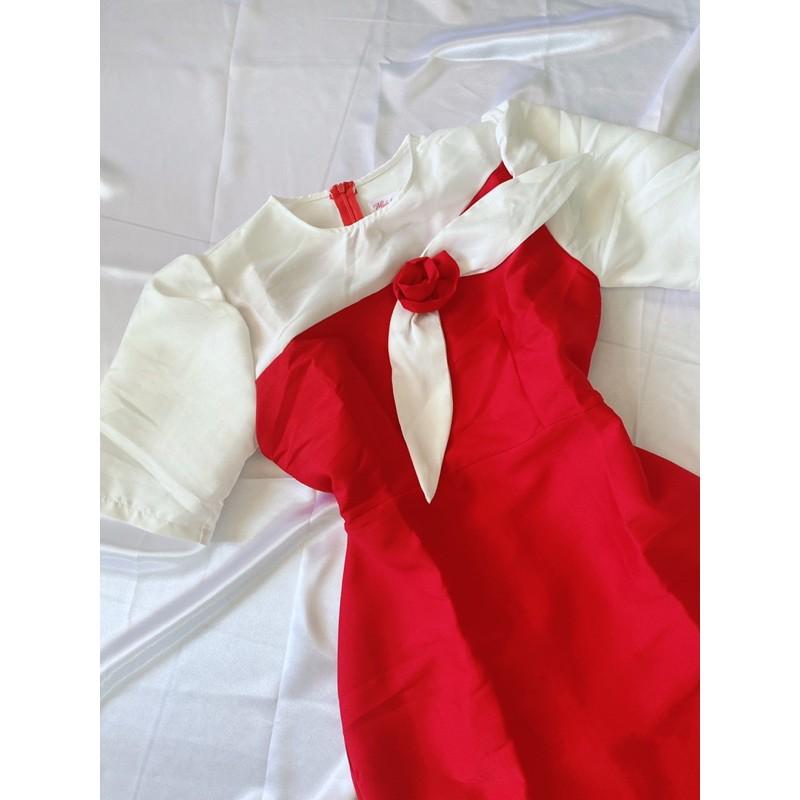 Đầm nơ ngực tay bồng dáng A (Size L&lt;60kg)