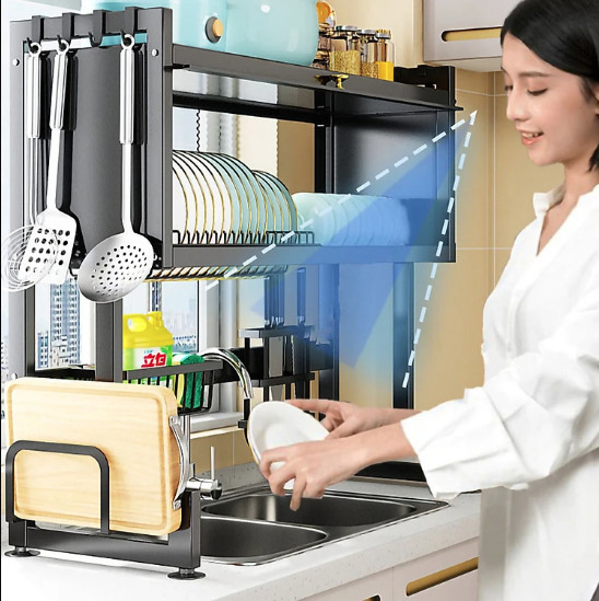 Kệ chén đĩa bát có nắp đậy 2 tầng sạch sẽ chống bụi cho nhà bếp tiện lợi - Hàng cao cấp