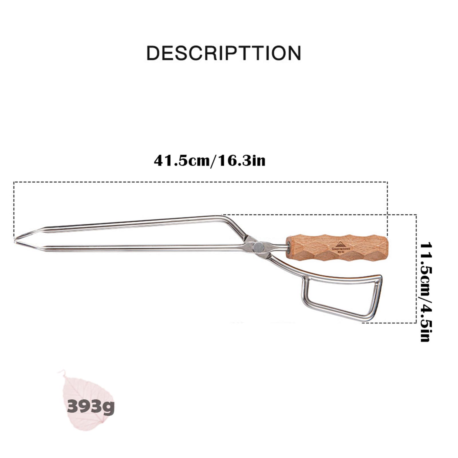Kẹp BBQ bằng gỗ bằng thép không gỉ để cắm trại Được sử dụng để thêm củi, củi và than để nướng và đốt.