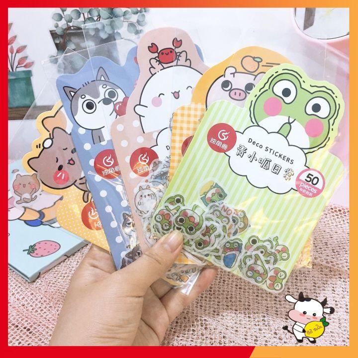 Sticker Hình Con Vật Dễ Thương Cute Hình Con Ếch Heo Cún Gấu Trang Trí Sổ Tay Góc Học Tập Dán Mũ Bảo Hiểm Vali