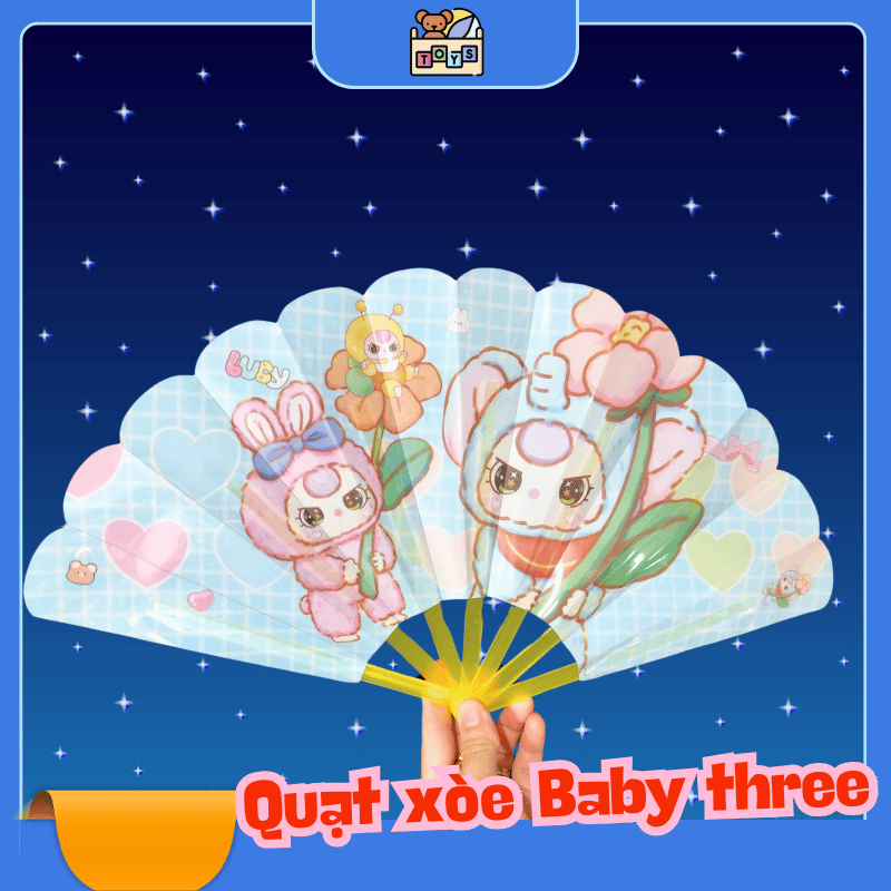 Quạt hoạt hình Baby Three mới vui nhộn dễ thương quạt gấp đơn giản cho trẻ em quạt gấp mát mẻ mùa hè