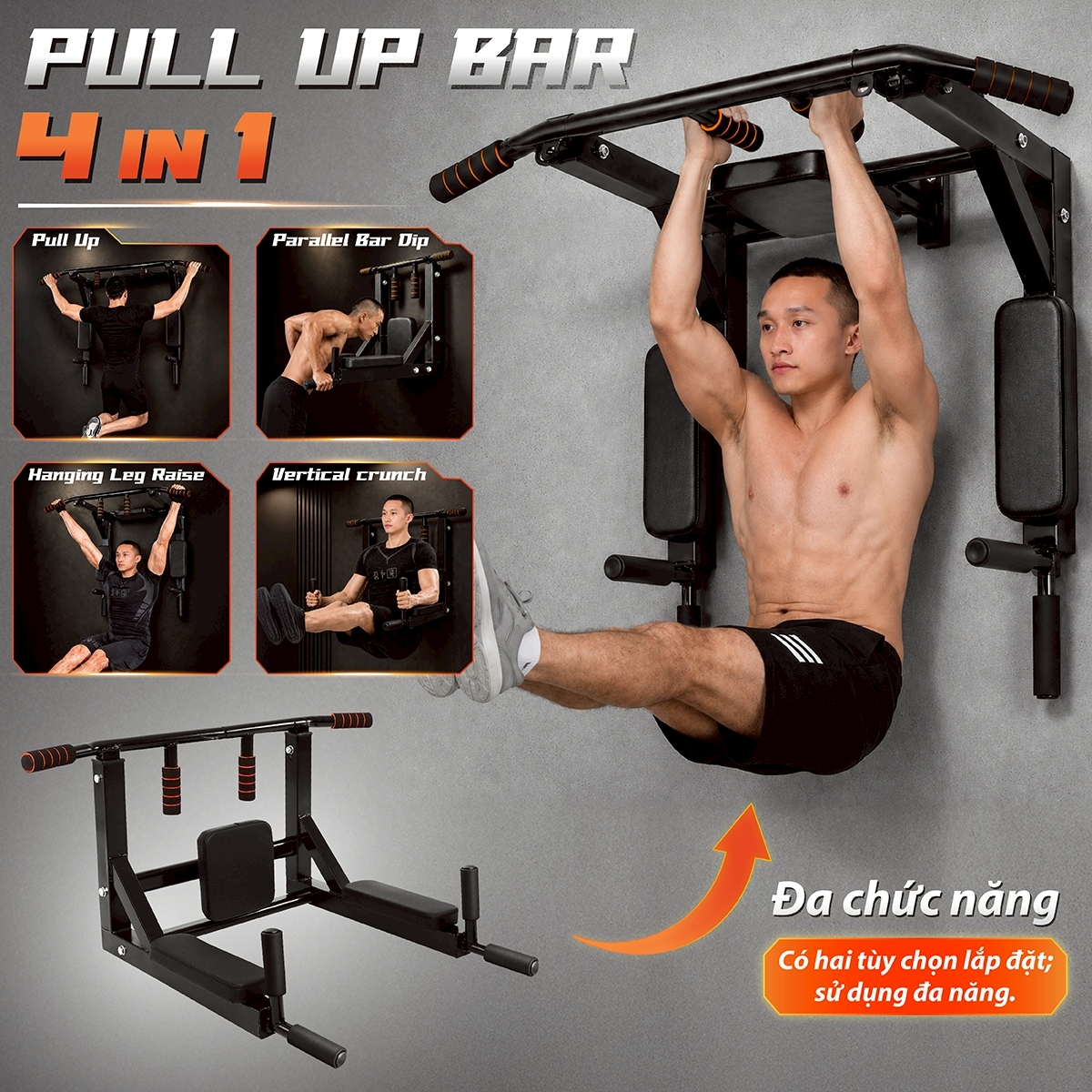 BG Giàn Xà Đơn,Xà Kép CHIN - CU-115 Thiết Bị Tập Luyện Máy Tập Tổng Hợp Tay Vai Bụng (hàng nhập khẩu) - CHIN BLACK