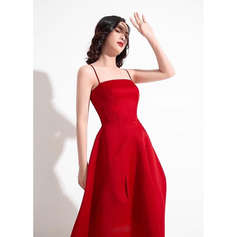 Đầm dự tiệc | Đầm thiết kế hai dây xoè | Đầm đỏ nơ lưng sang trọng Taffta lụa MN115 - Đầm Váy Mina