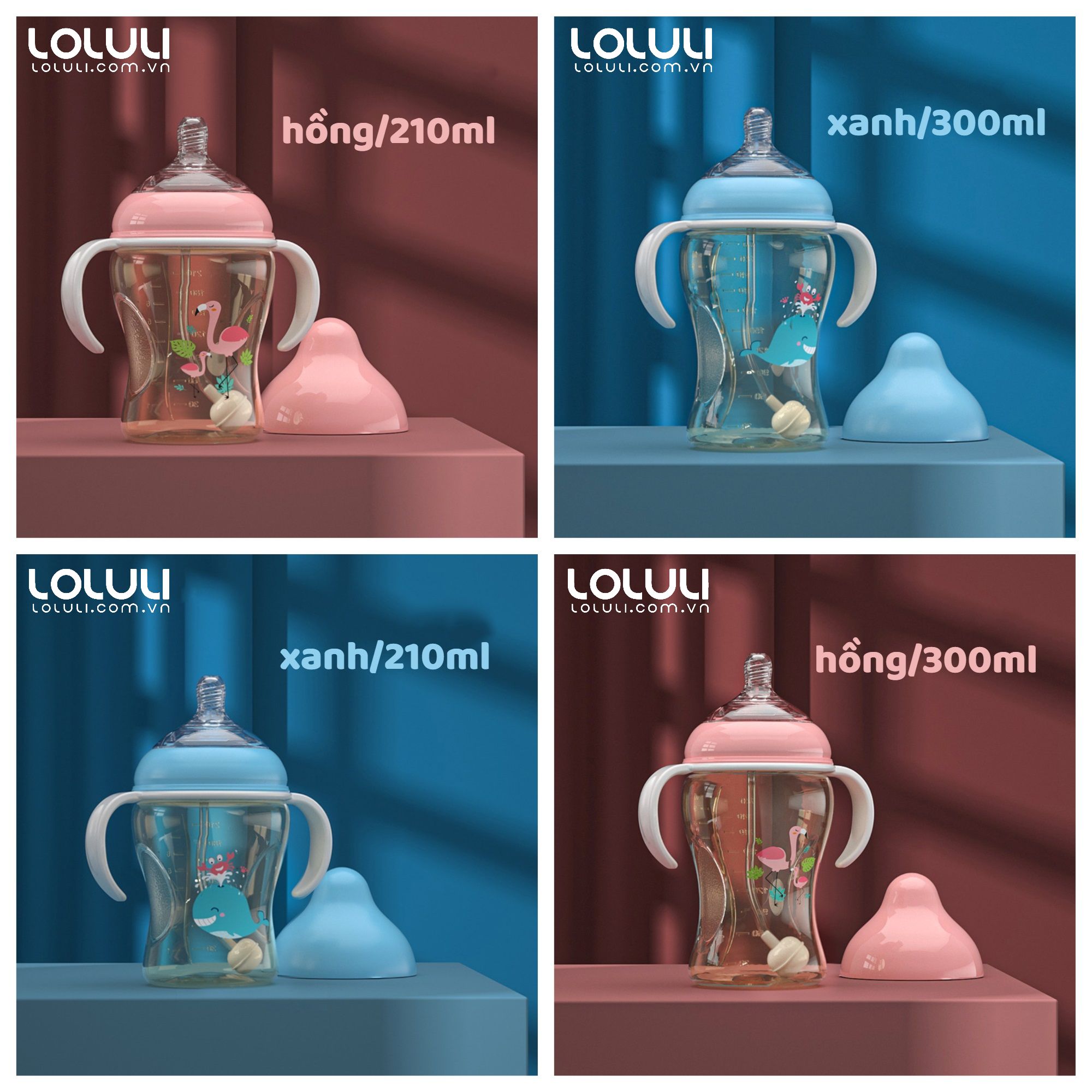 Bình Sữa Loluli PP Cổ Rộng Chống Sặc Cho Bé Chính Hãng - 300ml