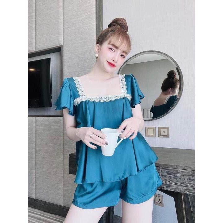 Đồ Ngủ 2 Dây Sexy Bộ Lụa Satin Phối Ren Đồ Bộ Mặc Nhà Nữ Freesize dưới 58kg