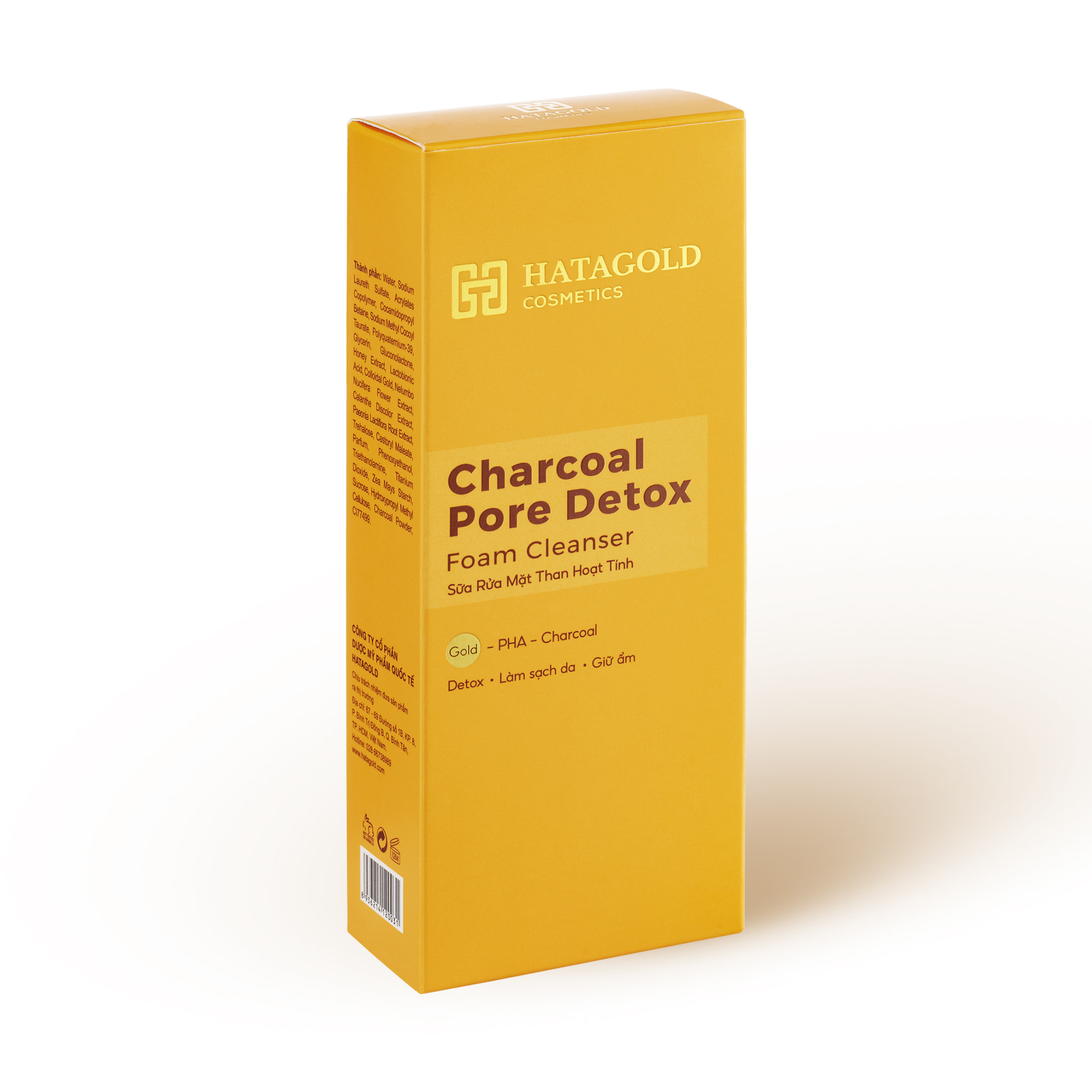 HATAGOLD | Sữa Rửa Mặt Detox Than Hoạt Tính - Charcoal Pore Detox Foam Cleanser - Oil Control 4h - KL:120g
