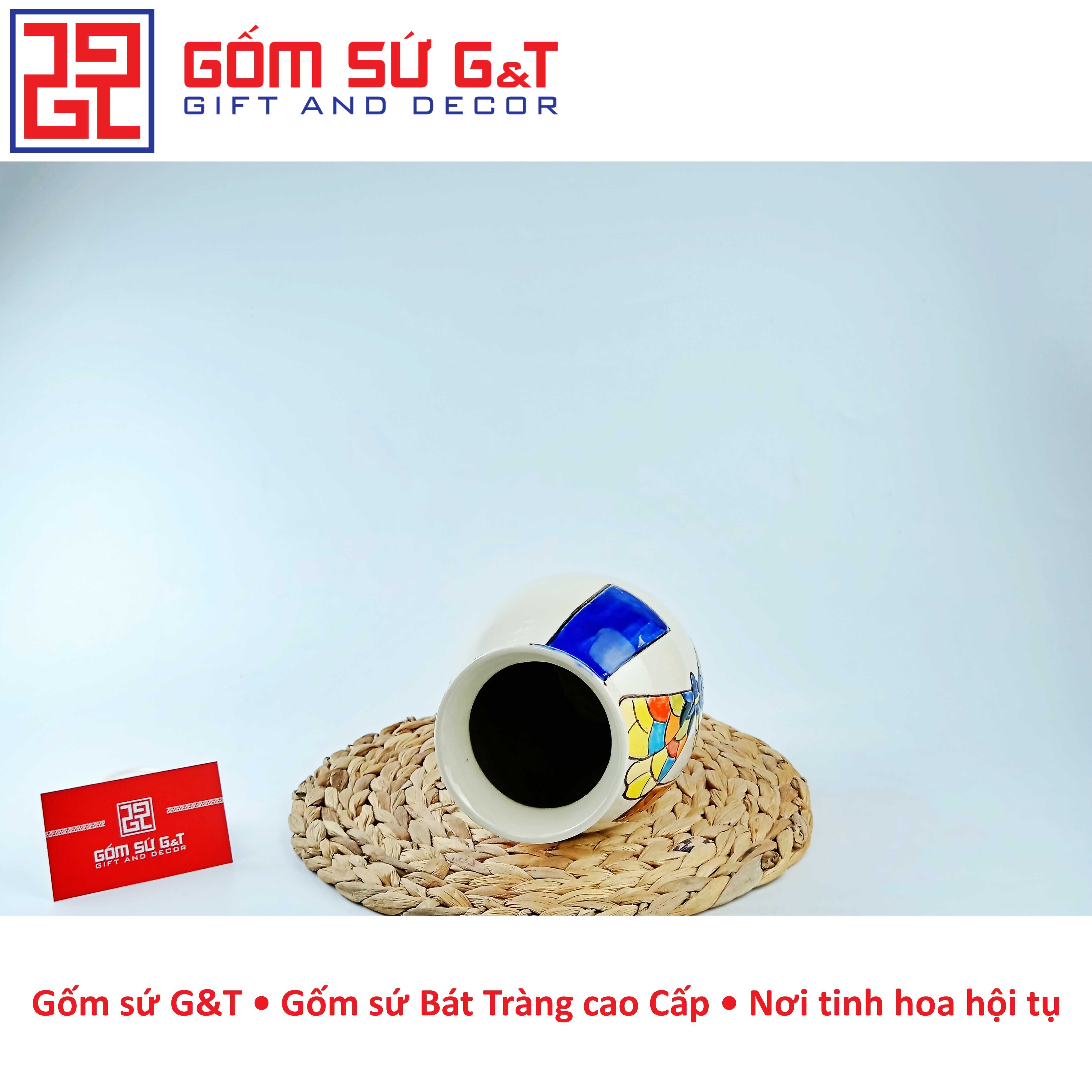 Lọ hoa dáng đu đủ khắc chuồn xanh Gốm Sứ G&amp;T