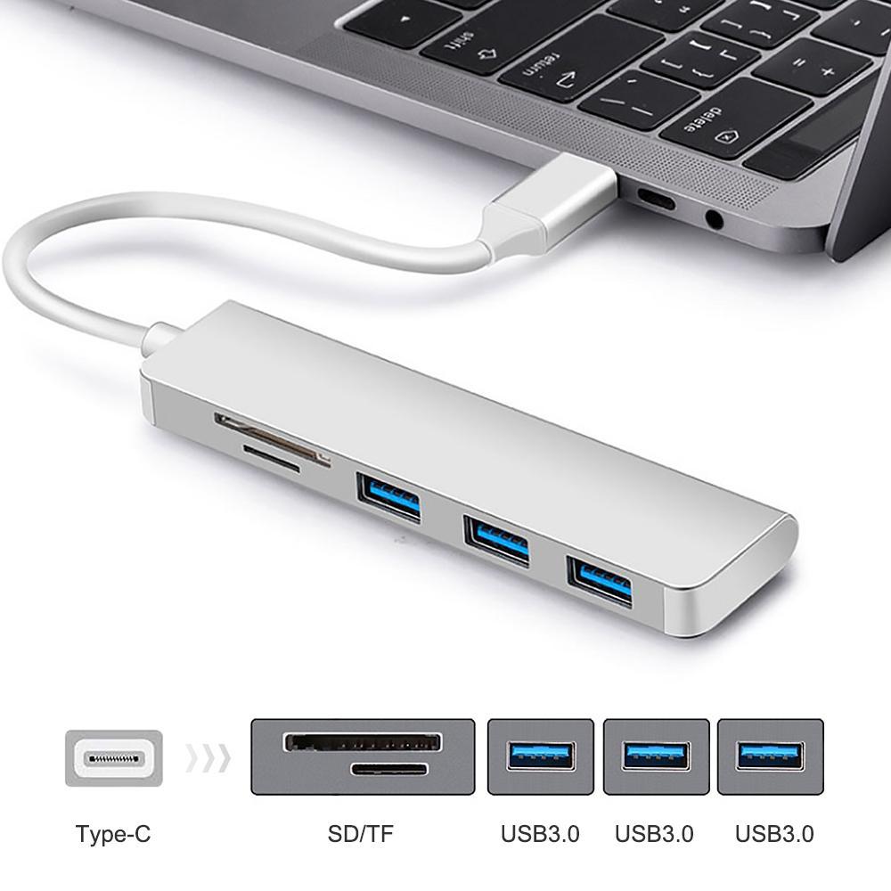 Bộ chia chuyển đổi USB Type-C sang Hub Type-C kiêm đầu đọc thẻ nhớ TF/SD đa năng 5 trong 1 cho laptop táo Pro