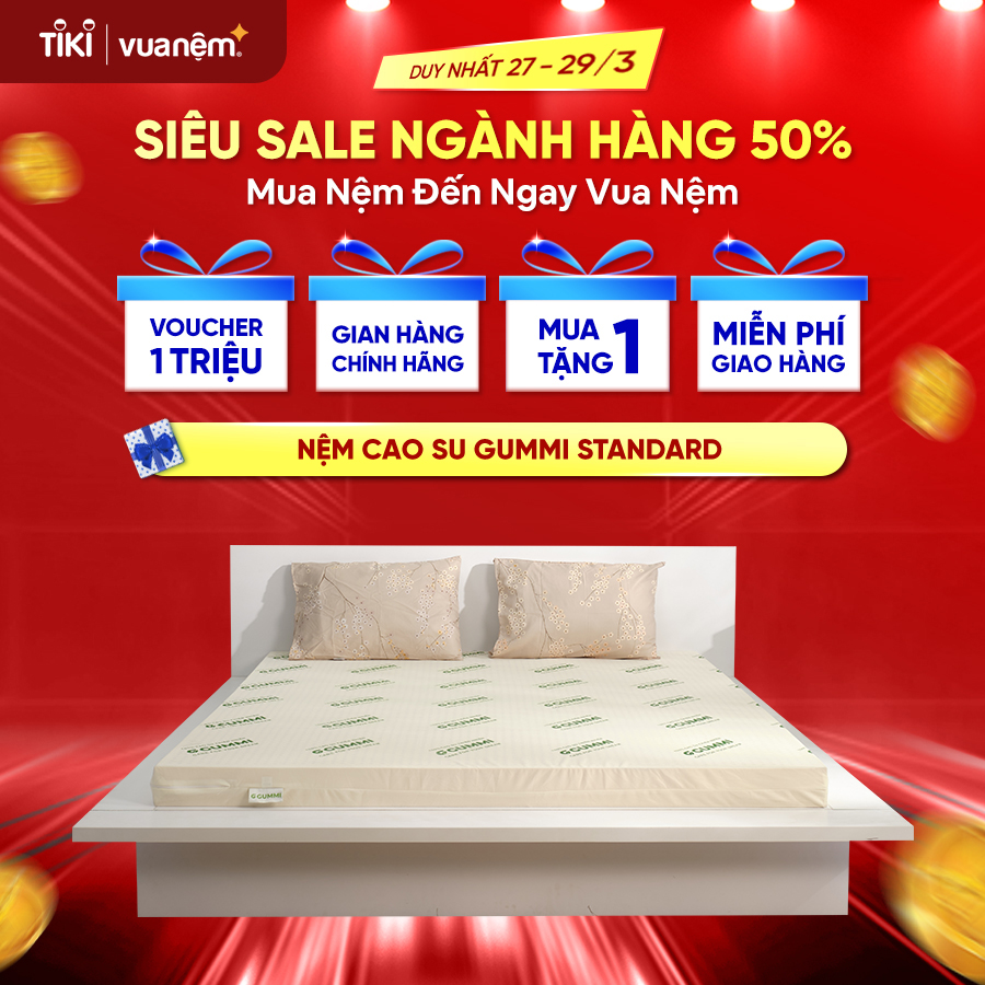 Nệm cao su 100% thiên nhiên cao cấp Gummi Standard 10cm tại Vua Nệm - Nâng đỡ vượt trội, thoáng kí tối ưu