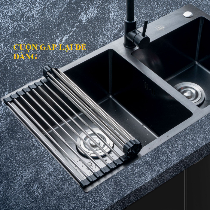 Kệ, giá, vỉ inox co giãn có thể xếp gọn bằng inox, gác bồn rửa chén , để chậu rửa bát đa năng size 22 * 47 cm