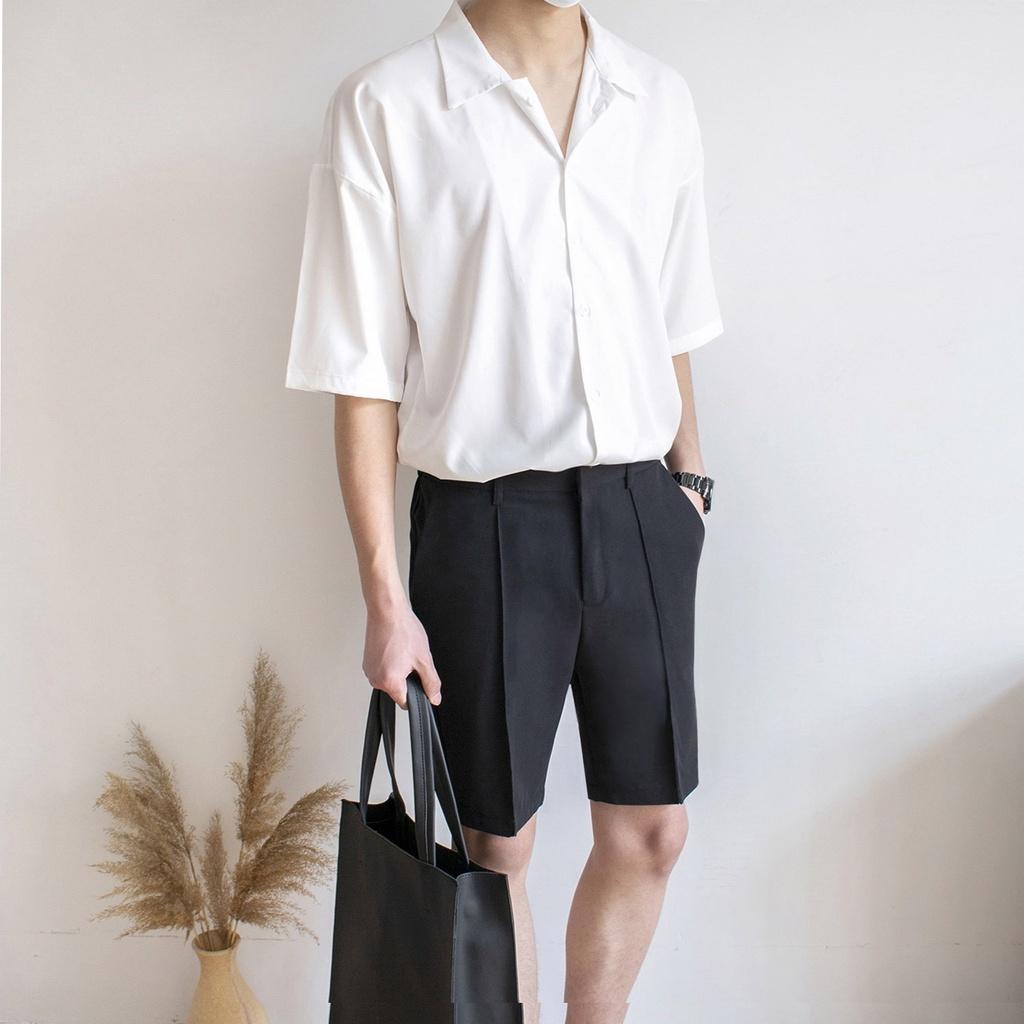 Áo sơ mi ngắn tay cổ vest MANTONI, Áo sơ mi nam nữ unisex chất lụa siêu thoáng mát (SM.CVEST