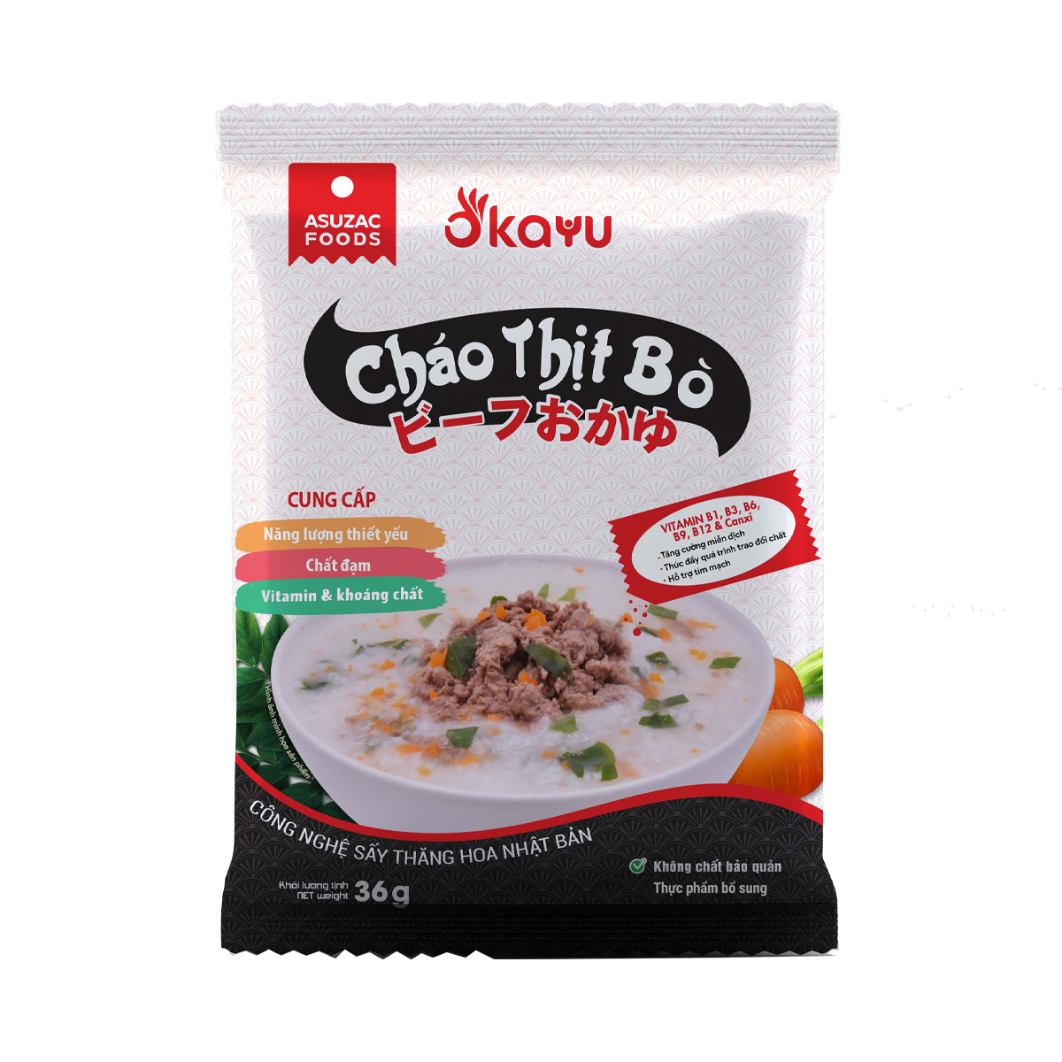 Thùng 30 gói cháo thịt bò Asuzac (36g/gói)