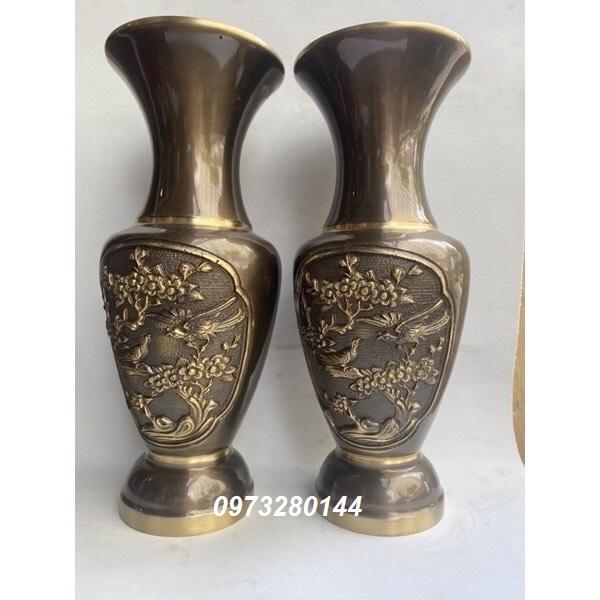 Combo đôi lọ hoa lục bình bằng đồng màu vàng giả cổ cao 37cm