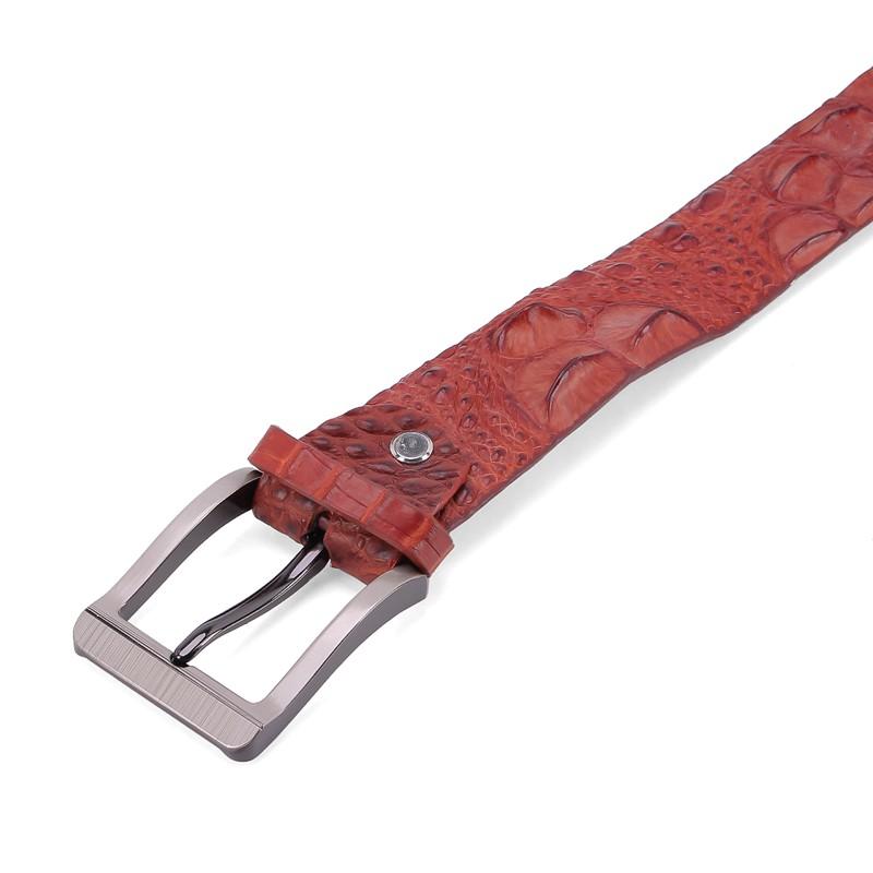 Dây nịt nam da cá sấu Huy Hoàng nguyên con 4P bát gài màu nâu đỏ HT4724