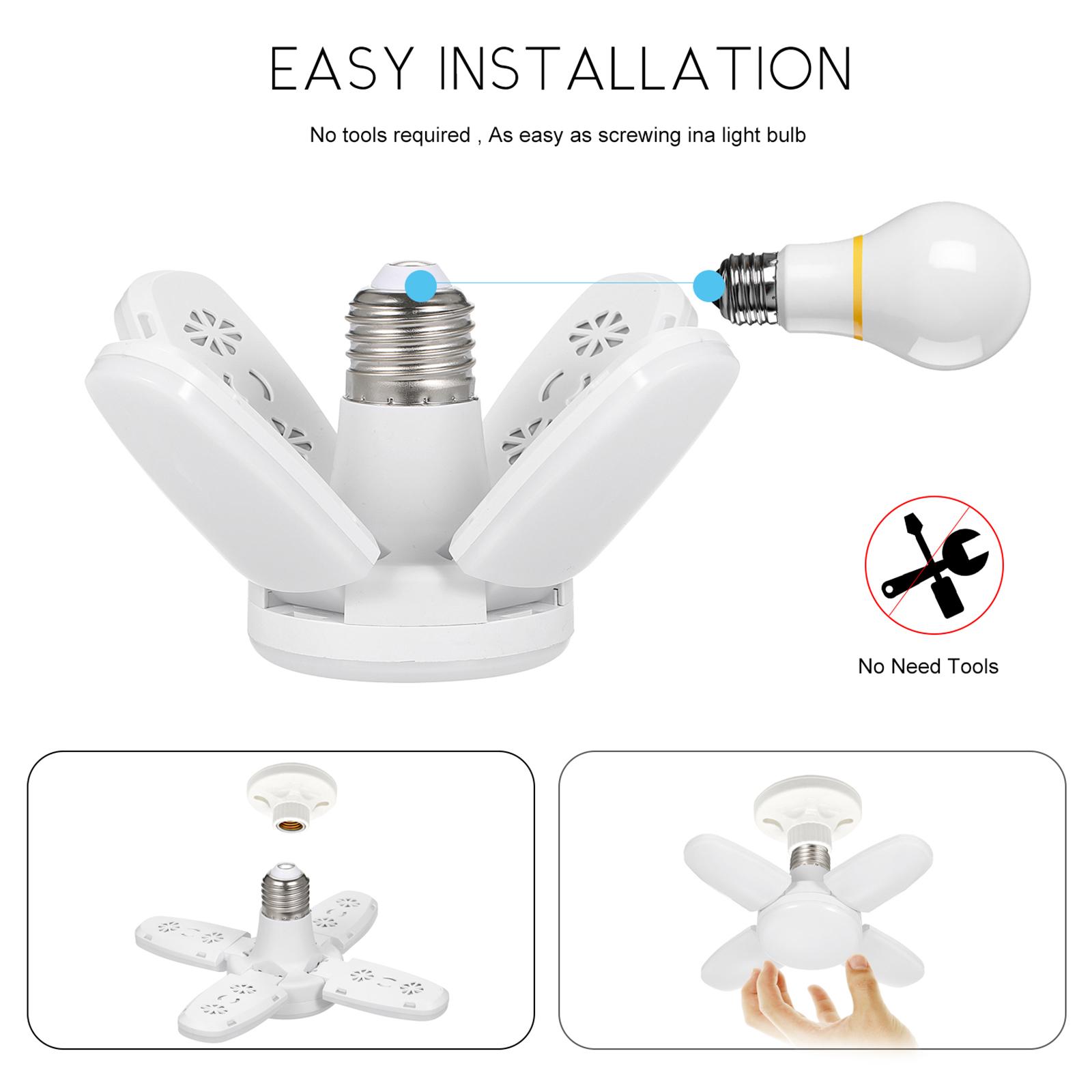60W 6500K LED Garage Lights E26/E27 LED Light Bulb Ceiling Lamp Basement Lights with 5 Adjustable Panels for Garages Workshop Warehouse Workbench
