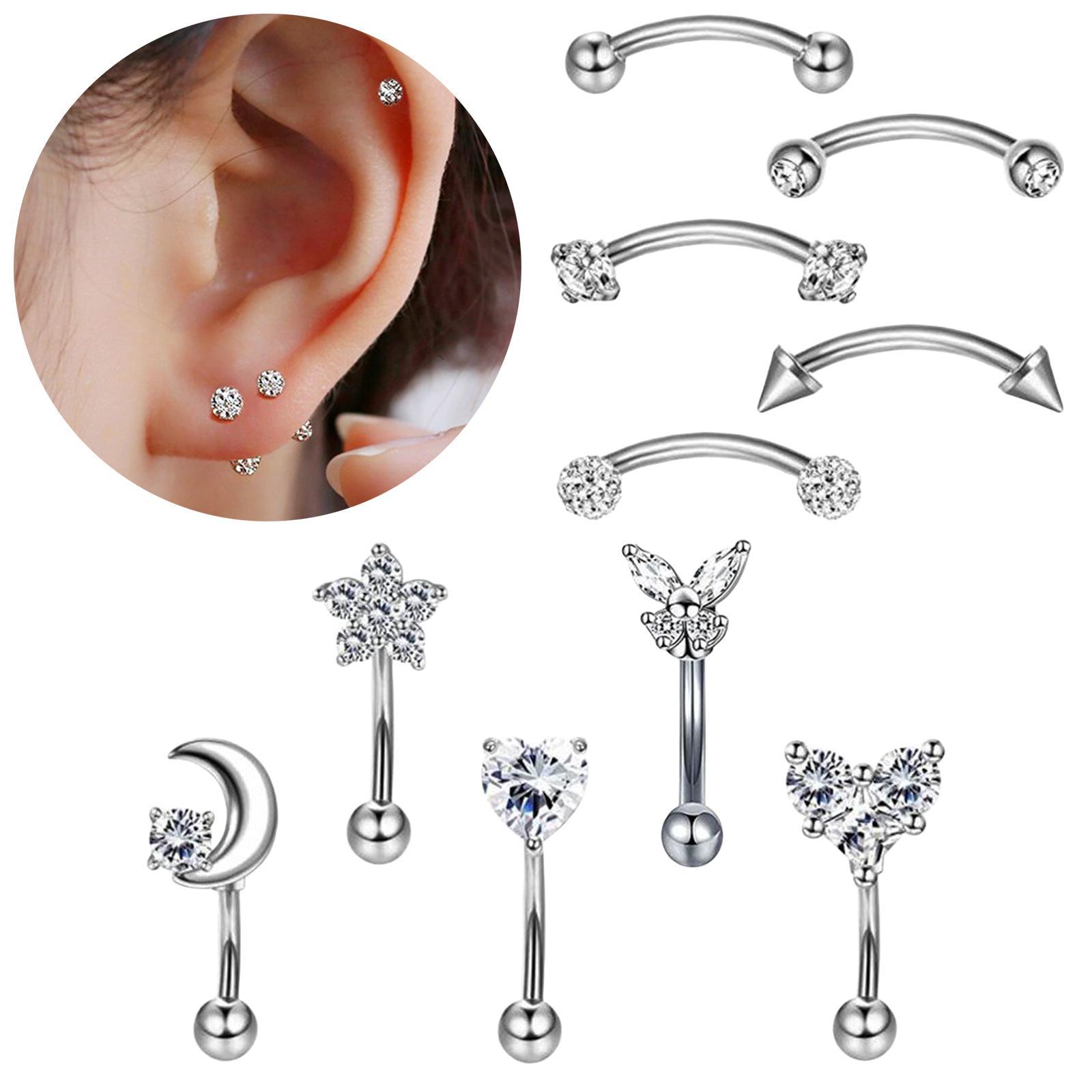 12pcs Stainless Steel Colored Zircon Lip Nose Nail Piercing Jewelry Blue