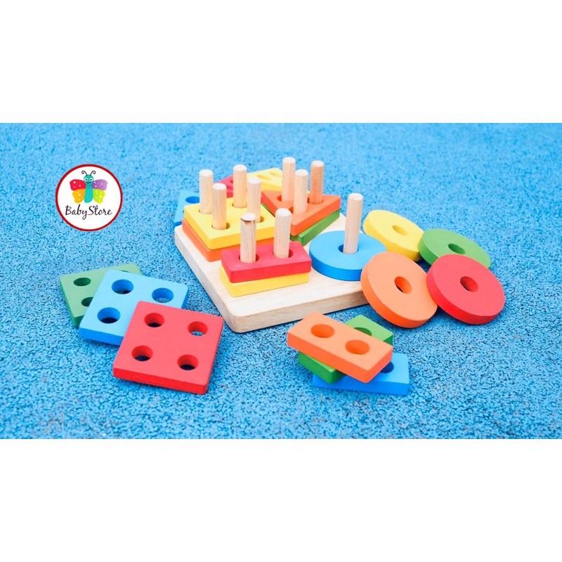 Bộ đồ chơi xếp hình thả khối bằng gỗ - Đồ chơi xếp hình Montessori cho bé phát triển toàn diện