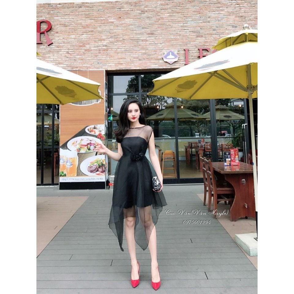 ĐẦM XÒE REN PHỐI LƯỚI EO ĐÍNH HOA
