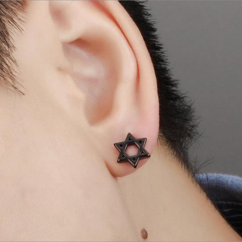 Star of David Stainless Steel Ear Stud Earrings Screw Women Man Gift Silver
