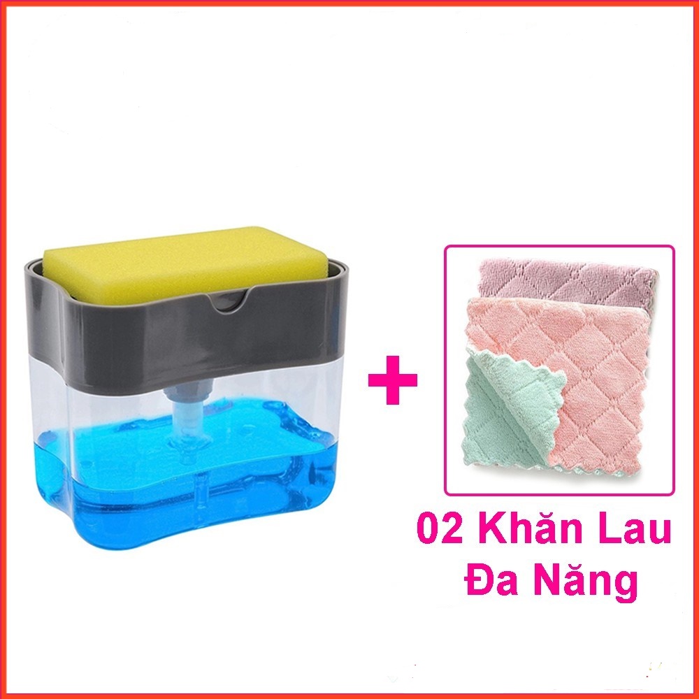 Hộp Đựng Nước Rửa Chén Tự Động Tạo Bọt 2 in 1 Thông Minh Tiện Lợi Kèm Miếng Bọt Biển và 2 Khăn Lau Đa Năng Cao Cấp