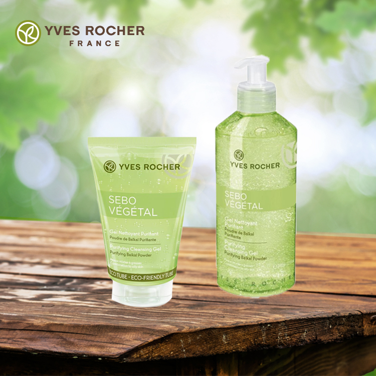 Combo Gel rửa mặt kiểm soát nhờn Yves Rocher Purifying Cleansing Gel 390ml + Tẩy tế bào chết kiểm soát nhờn Yves Rocher Sebo Vegetal Purifying 75ml