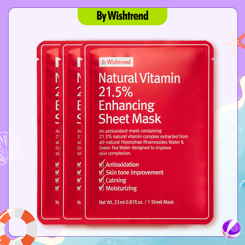 Combo 3 By Wishtrend Mặt Nạ Giấy Natural Vitamin 21.5% Enhancing Sheet Mask 23ml