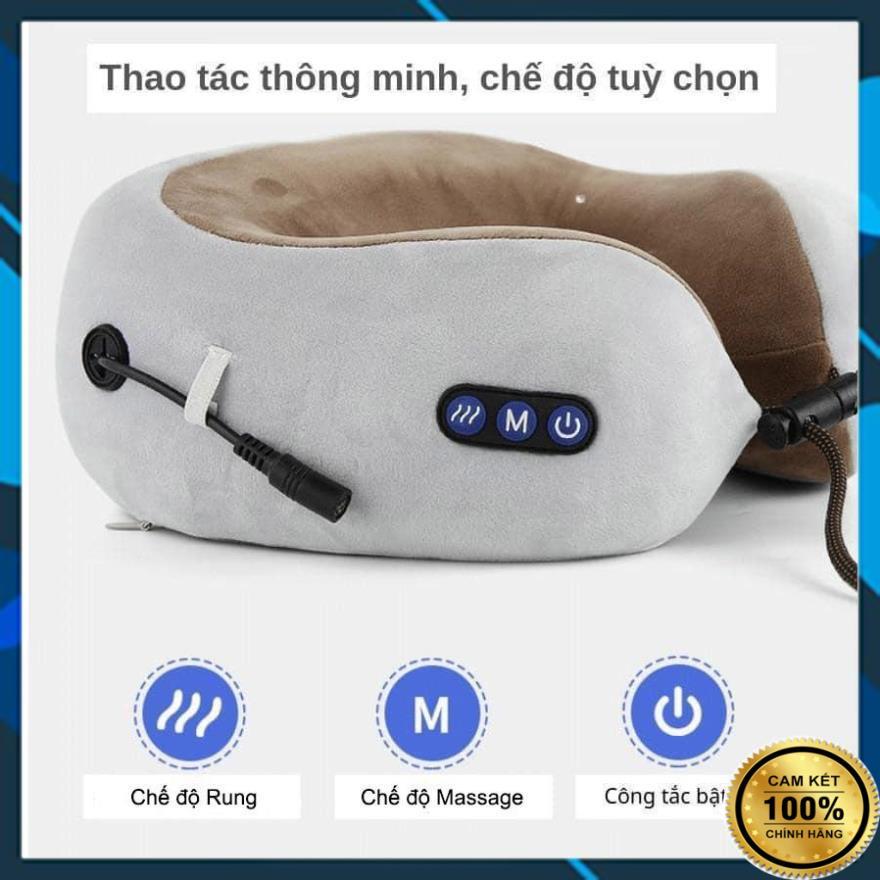Gối Massage Cổ Chữ U Nhật Bản Cao Cấp - Máy Mát Xa Cổ Vai Gáy Có Sưởi Hồng Ngoại 4 Chức Năng Trị Liệu- Sạc Pin