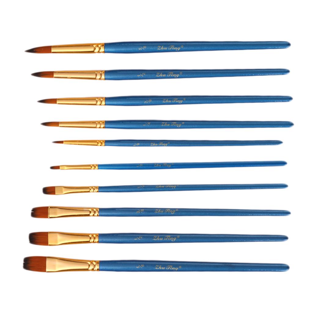 10 Miếng Tròn Dẹt Đầu Nhọn Lông Nylon Nghệ Sĩ Bút Lông Bộ Tranh Nghệ Thuật, acrylic Màu Nước, Móng Tay Nghệ Th