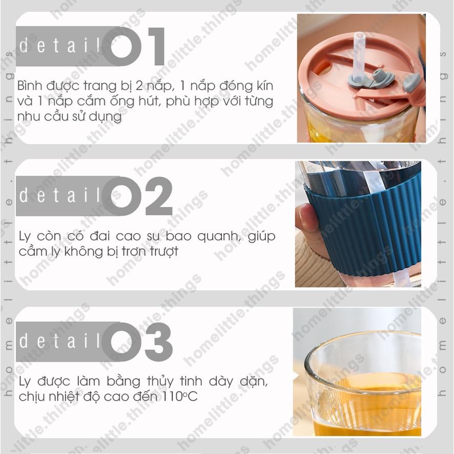 Ly, cốc thủy tinh đựng nước có nắp đậy kín mang đi 450ml