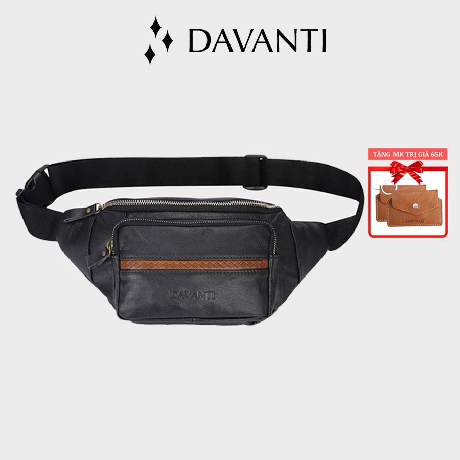 Túi Đeo Chéo Bụng DAVANTI Da Bò Thật Cao Cấp Cá Tính DB286