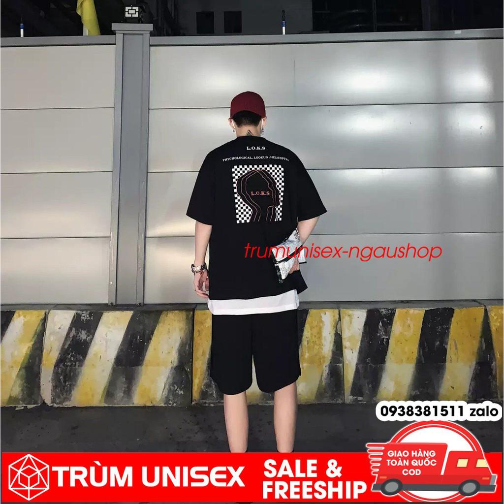 Áo thun unisex áo phông nam rộng L.O.K.S kèm áo thật vải cotton đen trắng Trùm Unisex phillipstore