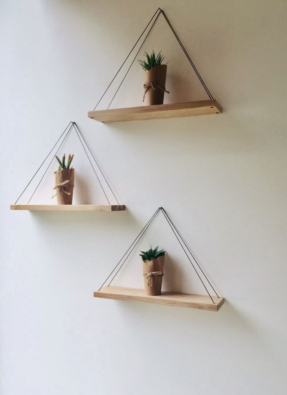 Kệ 1 Tầng Nhỏ Xinh Bằng Dây Treo Tường Gỗ Thông Tự Nhiên Kết Hợp Vòng Kim Loại - Kích thước: 40x11cm