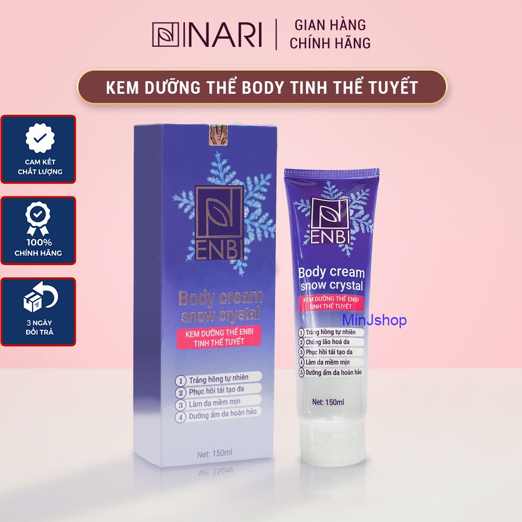 Body Cream kem dưỡng thể enbi tinh thể tuyết trắng da toàn thân Nari bật tone ngay sau 7 ngày sử dụng không bết dính không bờ vân kem cung cấp độ ẩm dưỡng da căng bóng mịn màng khỏe từ sâu bên trong tuýp 120 ml