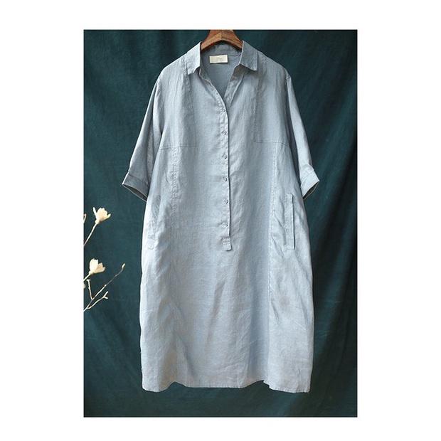 Đầm suông công sở linen cổ đức 2 túi bổ cơi, thời trang hè thu 2021